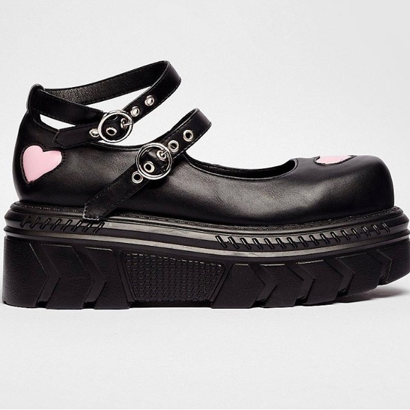 (NEW) NastyGal Strappy Heart Platform Mary Jane’s Size 7-9 - Picture 1 of 11